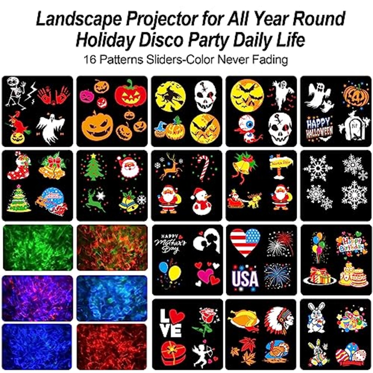 Brighter Halloween Decorations Projector Lights and Christmas Projector Outdoor 2023 Upgrade, 17 HD Effects (3D Ocean Wave & Patterns), 9 Holiday Projector Home Party Light Show